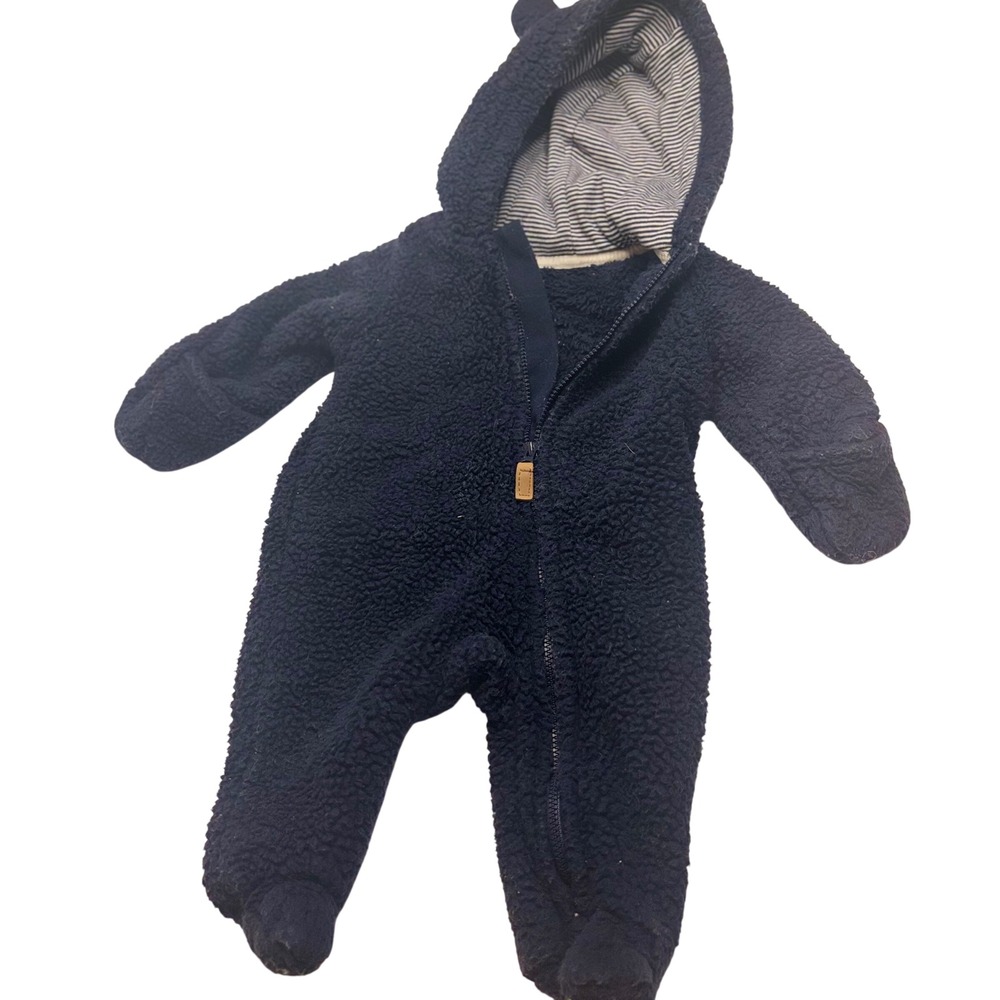 Carters Baby Navy Blue Sherpa Fleece‎ Hooded Bunting Pram Suit Bear Ears 3M